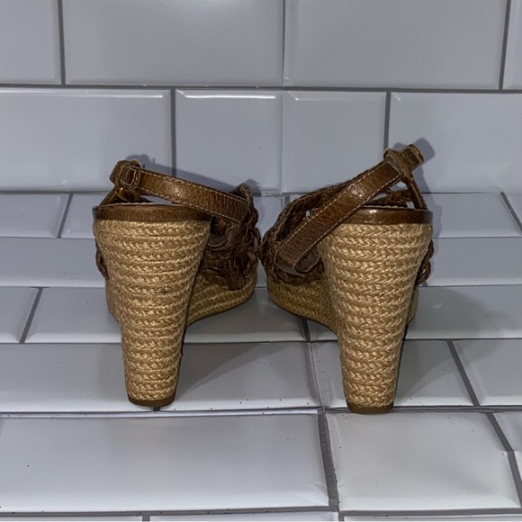 PRADA Sandals Wedge Platform Brown Leather Ankle-Strap Woven Women’s Size 37 7 - Picture 7 of 9